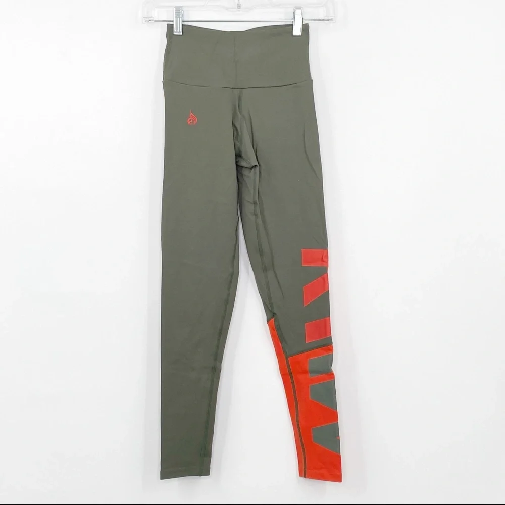 Ryderwear NEONUDE Scrunch Bum Leggings in Khaki Green/Orange Sz XS - Picture 2 of 10